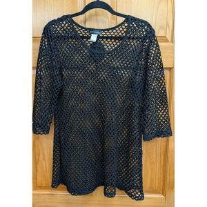 Soft Works Black Netting Size XL Bathing Suit Cover Up Top Pullover